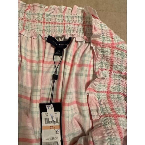 Tommy Hilfiger Women’s Windowpane Plaid Soft Flowy Off the Shoulder Blouse Sz 2X - Picture 9 of 9